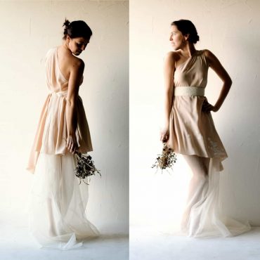 Vicia ~ Asymmetrical Blush Wedding Dress