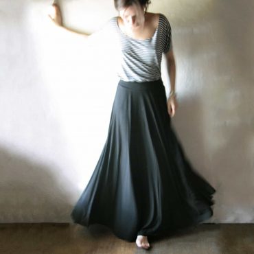 Long black maxi skirt ~ Handmade half circle skirt by Larimeloom