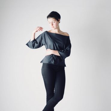 Boat neck top with elbow sleeves