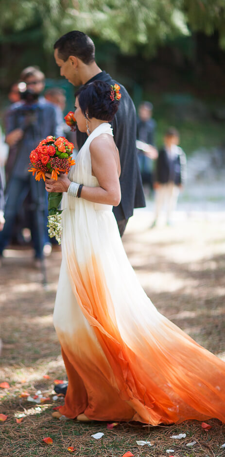Serena S Fiery Orange Dip Dyed Wedding Dress Larimeloom
