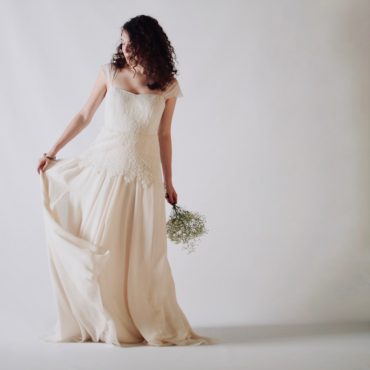 Lace wedding dress with slit