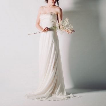 Crushed silk satin A-line wedding skirt